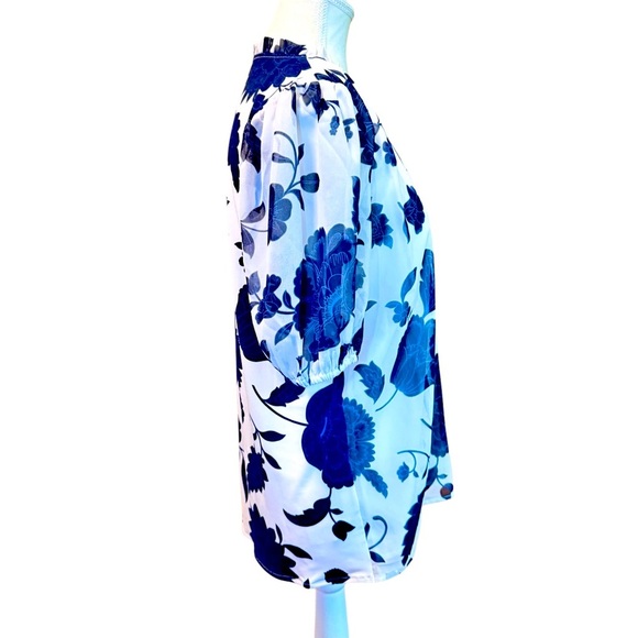 Ann Taylor Floral Mixed Media Ruffle Neck Top - Picture 6 of 10